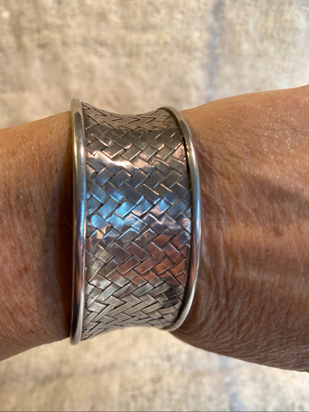 Vintage Sterling Silver Woven Cuff Bracelet 925 Adjustable Statement - Picture 2 of 8